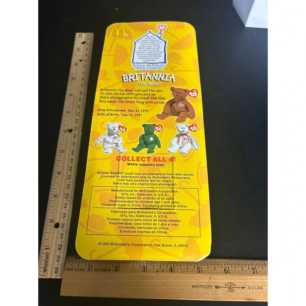 McDonald's Ty Beanie Baby BRITANNIA‎ Bear 1999 NIB Collectible